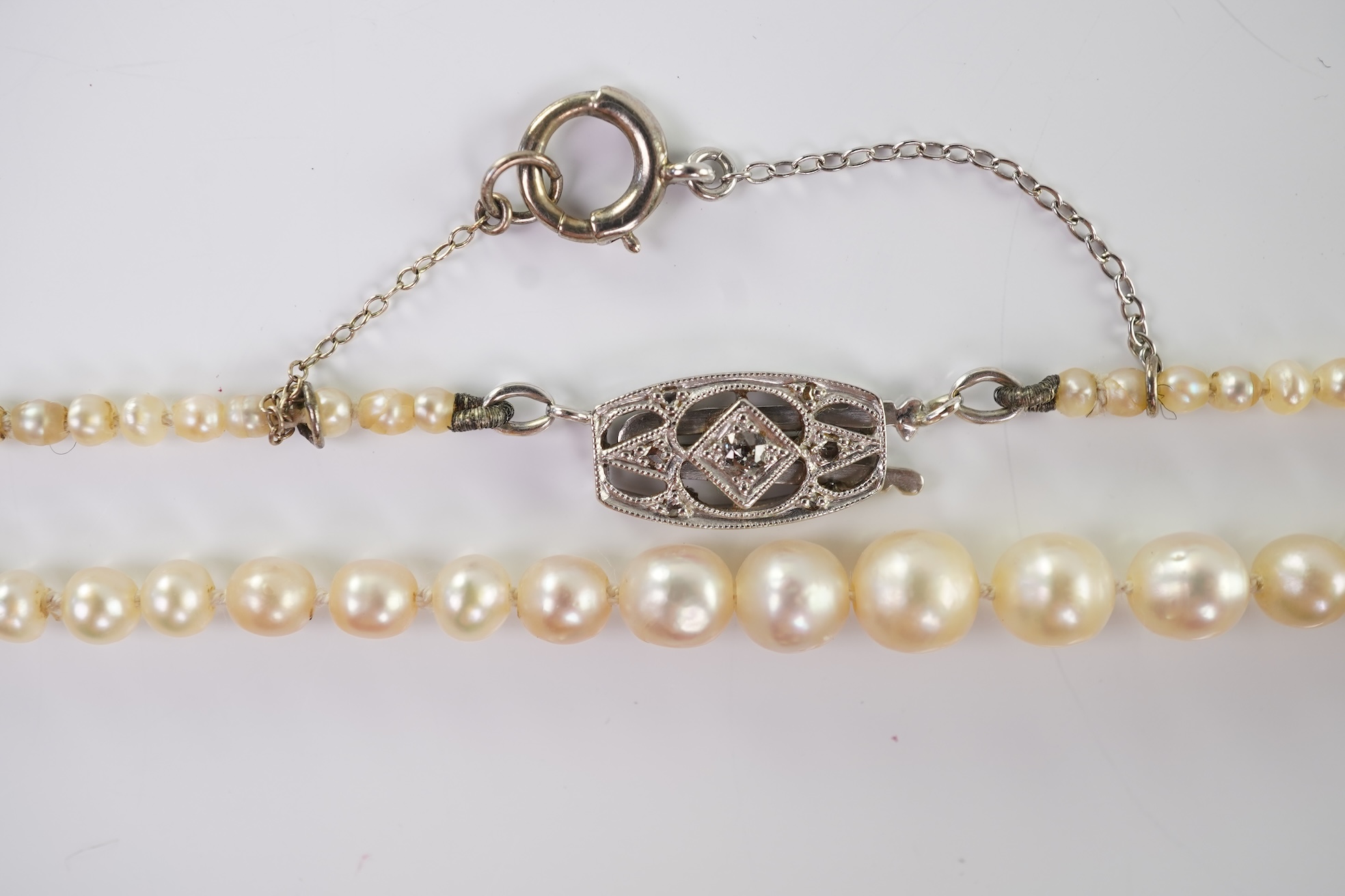 A cultured pearl and diamond necklace, early 20th century